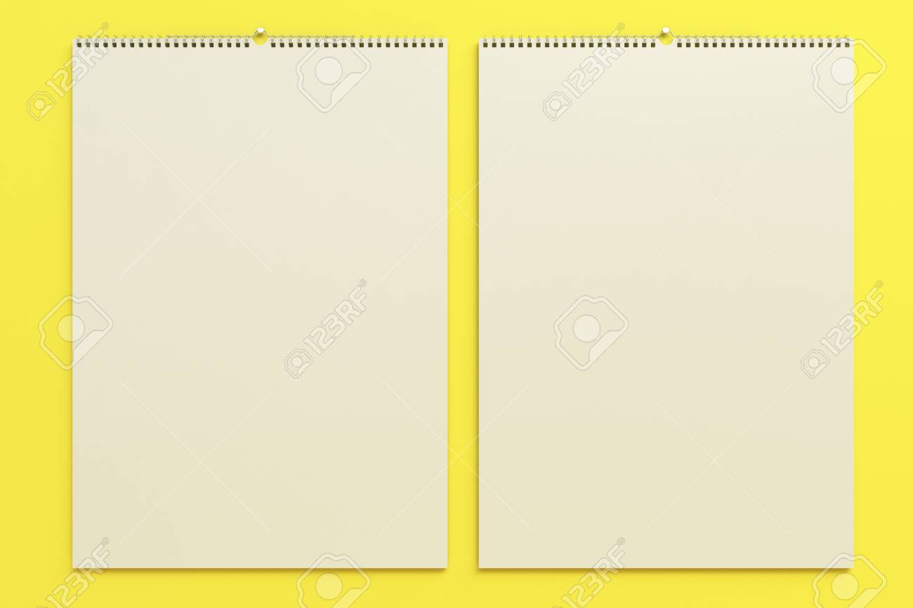Download White Wall Calendar Mock Up On Yellow Background Blank Spiral Stock Photo Picture And Royalty Free Image Image 78815831 PSD Mockup Templates