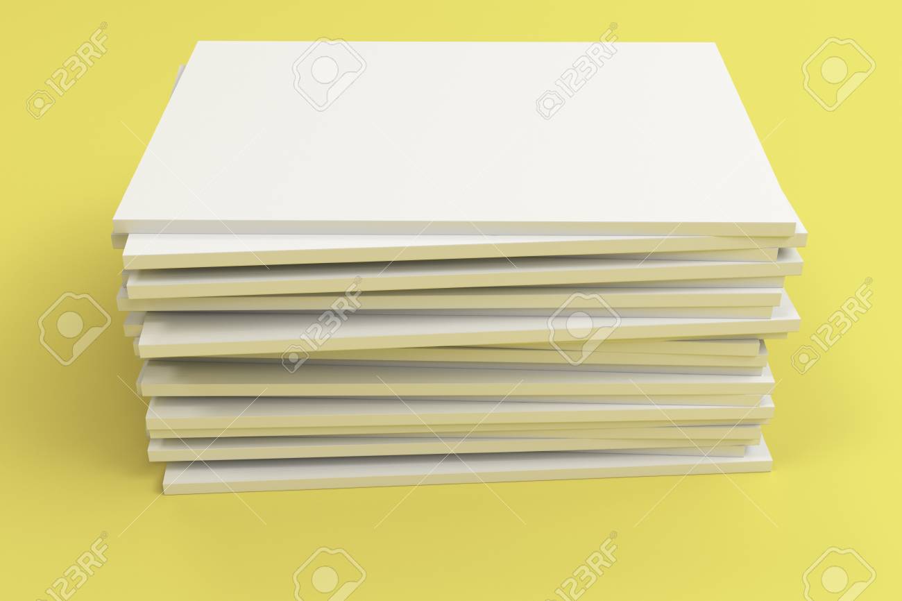 Download Stack Of Blank White Closed Brochure Mock Up On Yellow Background Stock Photo Picture And Royalty Free Image Image 79281512 PSD Mockup Templates