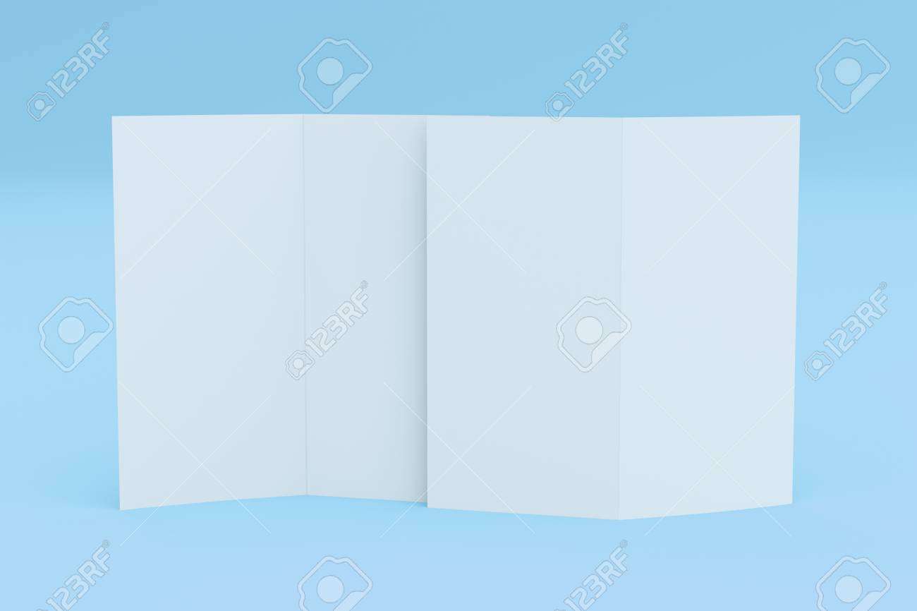 blank white two fold brochure mockup on blue background clean