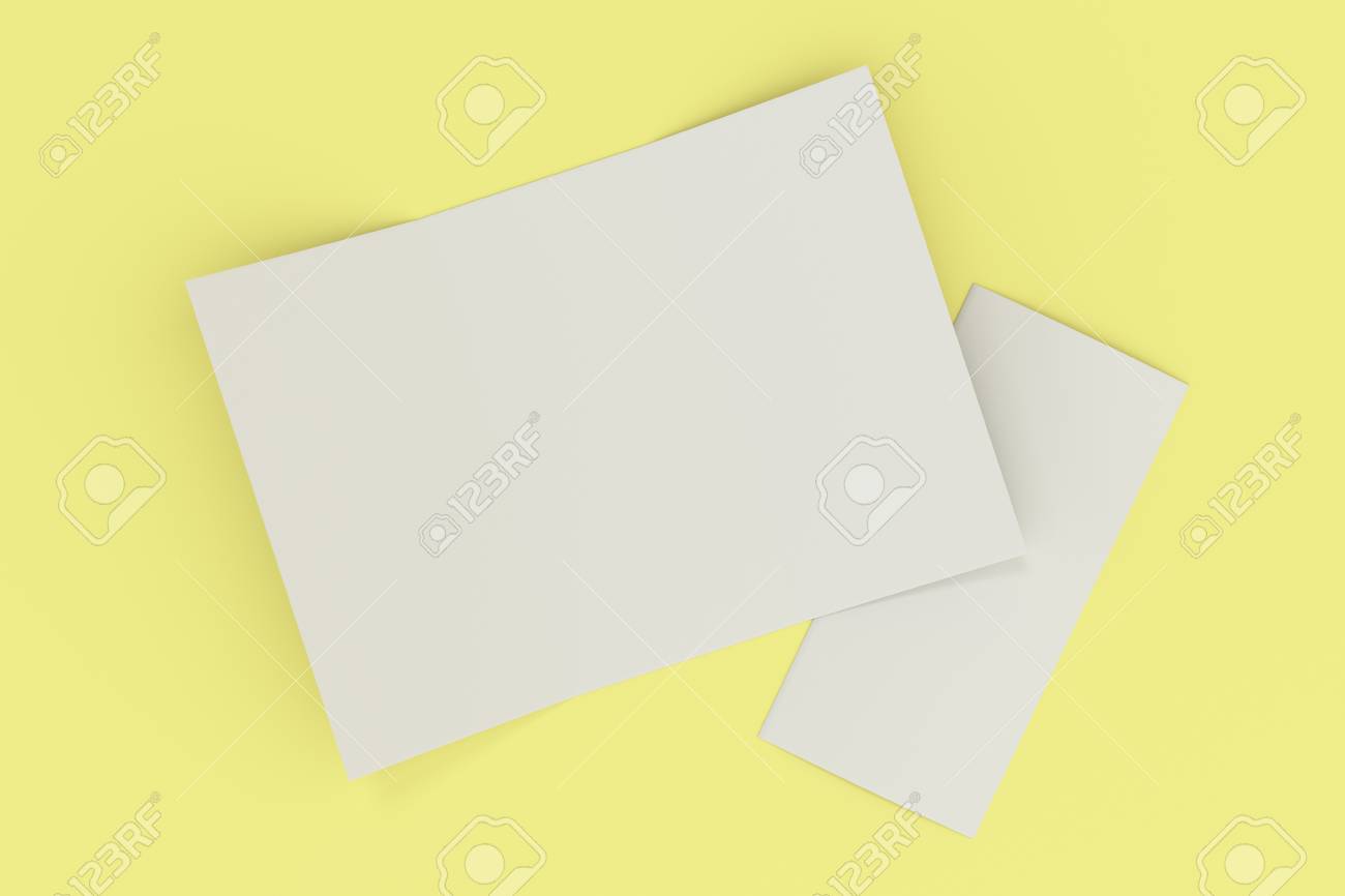 Download Blank White Open Three Fold Brochure Mockup On Yellow Background Stock Photo Picture And Royalty Free Image Image 82729262 PSD Mockup Templates