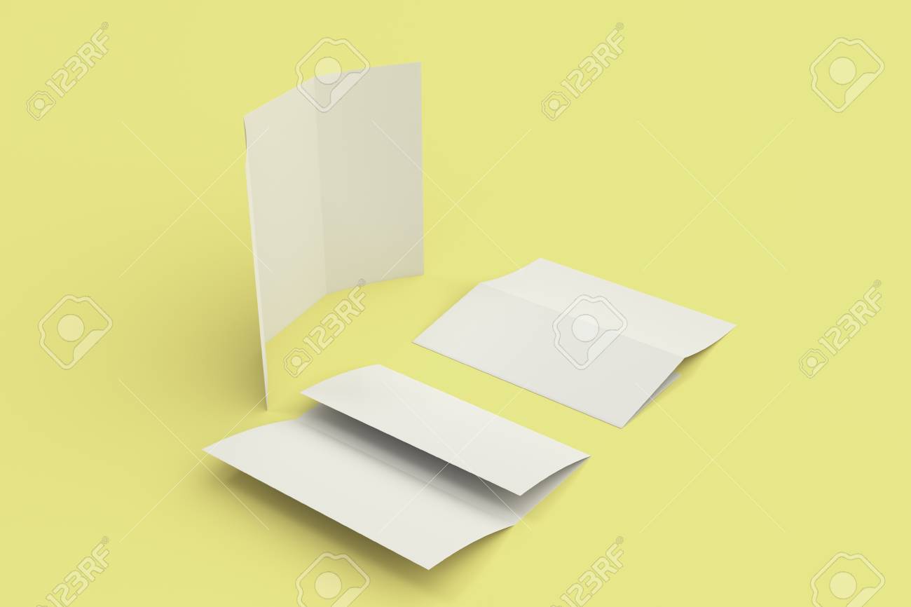 Download Blank White Three Fold Brochure Mockup On Yellow Background Stock Photo Picture And Royalty Free Image Image 82729268 PSD Mockup Templates