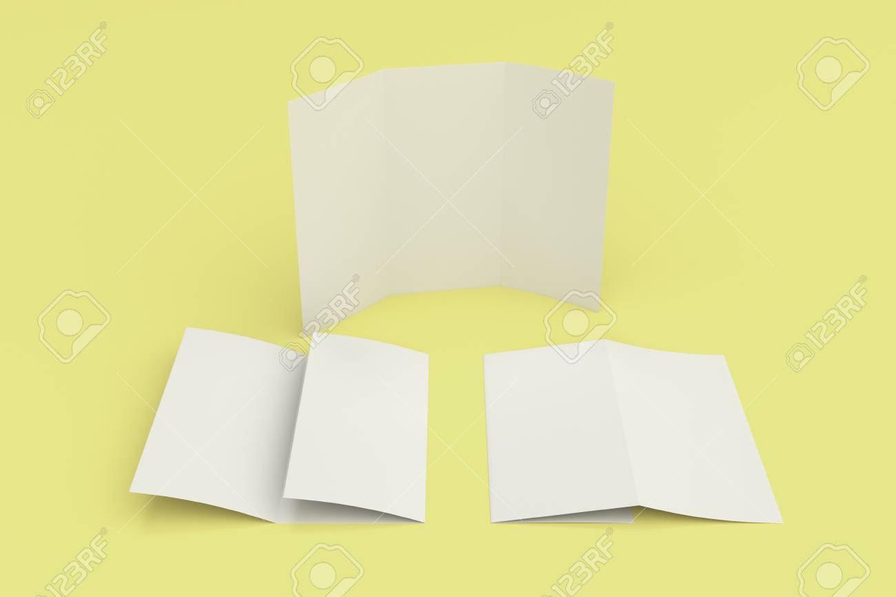 Download Blank White Three Fold Brochure Mockup On Yellow Background Stock Photo Picture And Royalty Free Image Image 82729283 PSD Mockup Templates
