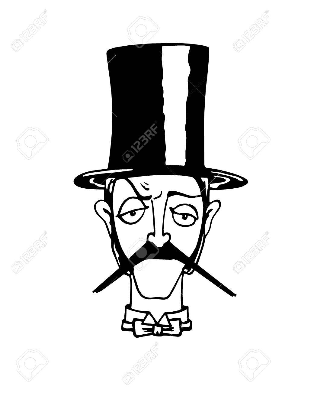 Vector Illustration Of Retro Male Character. A Head Of Elegant Gentleman  With Mustache, Bow Tie And Cylinder. Ink Drawing, Graphic Style. Royalty  Free SVG, Cliparts, Vectors, and Stock Illustration. Image 55883533., image size:1040x1300