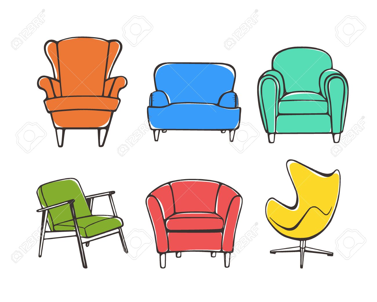 Vector Graphic Set Of Hand Drawn Accent Chairs. Accent Chair ... Vector Graphic Set Of Hand Drawn Accent Chairs. Accent Chair ...
