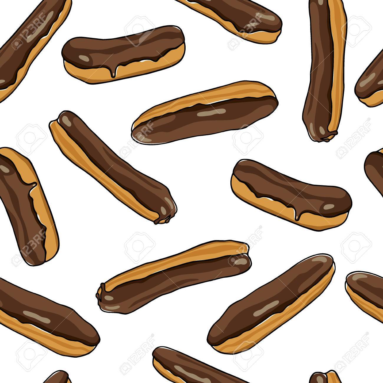 Modele Sans Couture De Vecteur Avec Eclairs Au Chocolat Dessines A