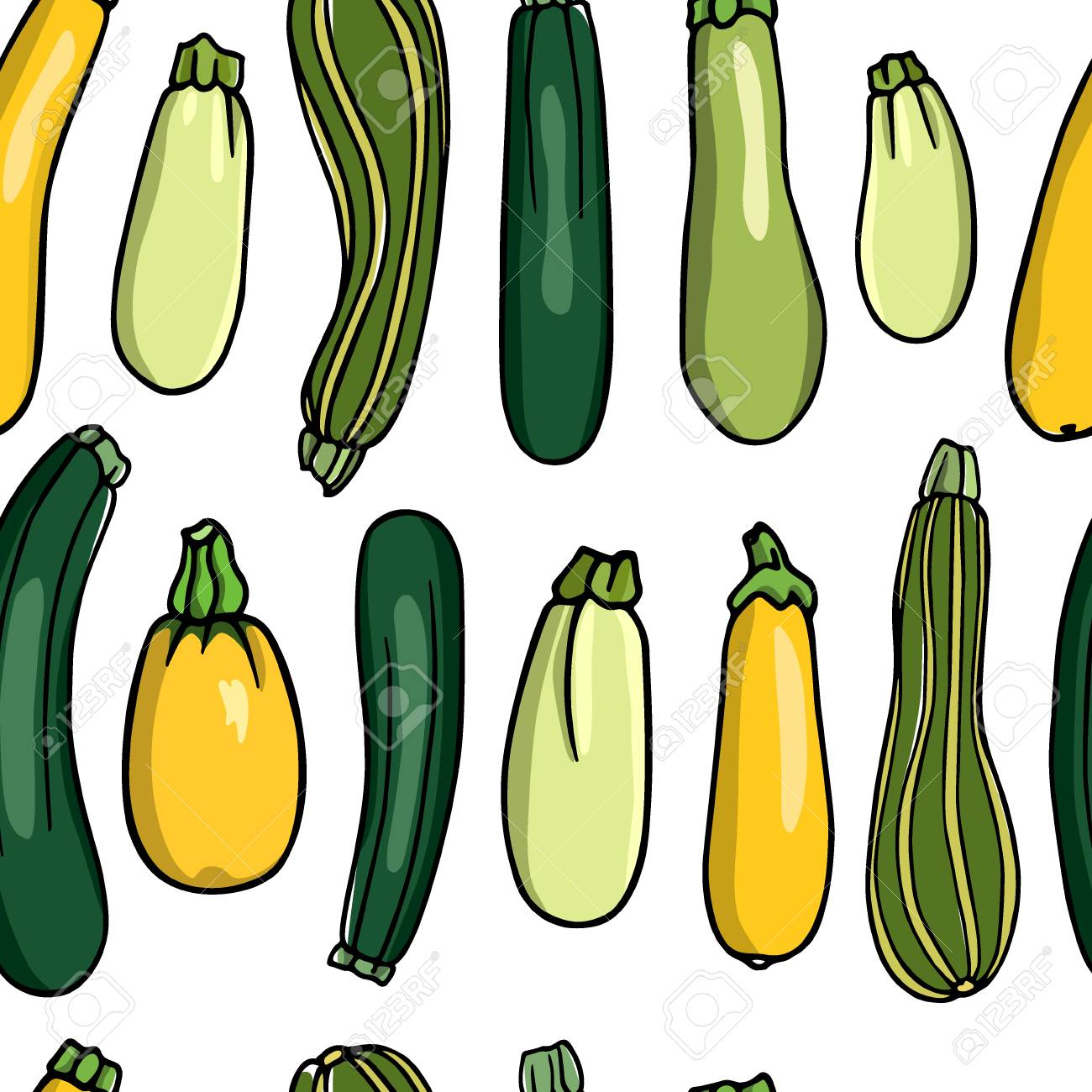手のベクトル図には ズッキーニの品種が描かれています クールな野菜印刷 美しいデザインの要素 のイラスト素材 ベクタ Image