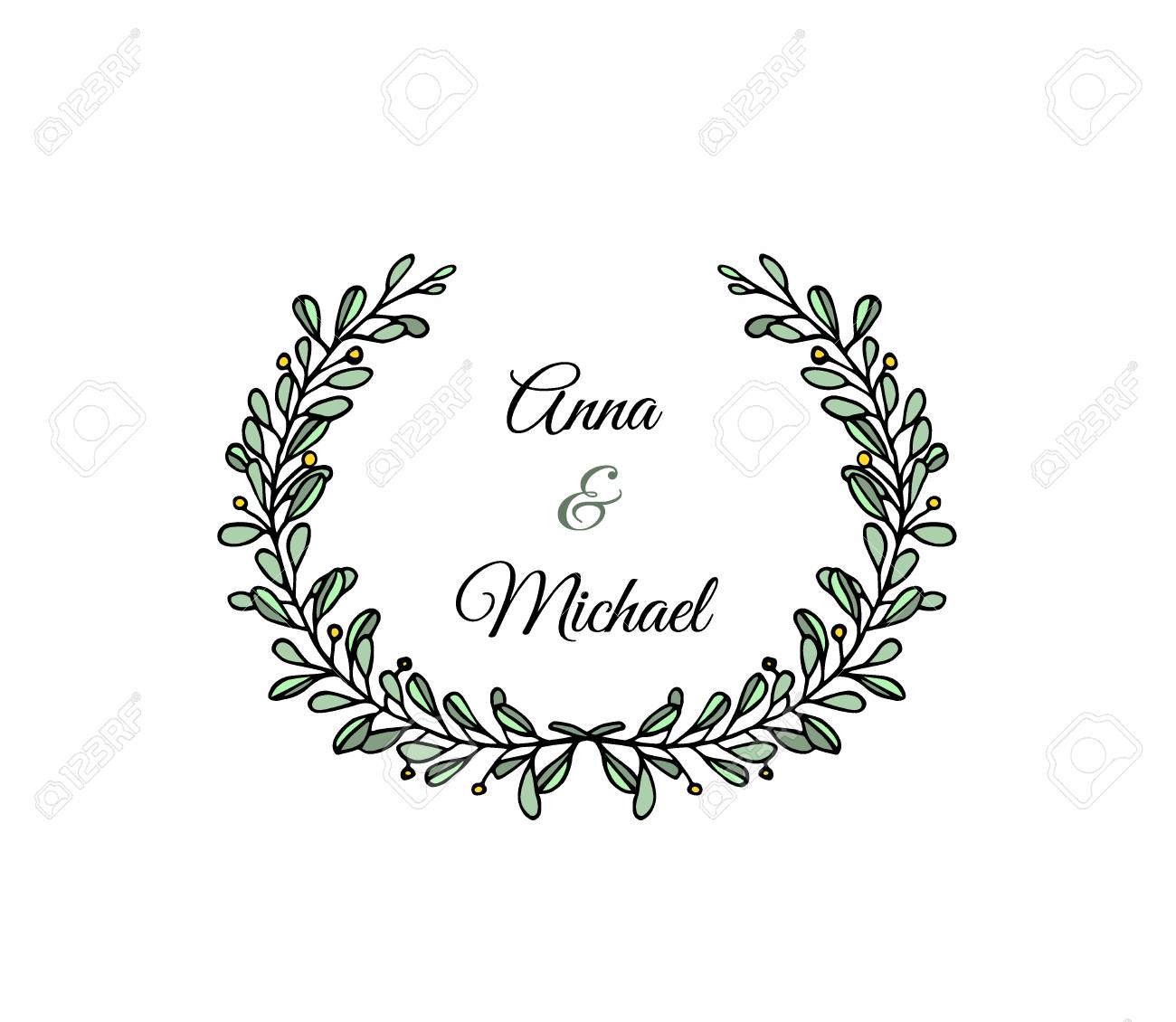 手描きの花輪のイラスト 美しい花のデザイン要素 結婚式の発表や招待状に最適 のイラスト素材 ベクタ Image
