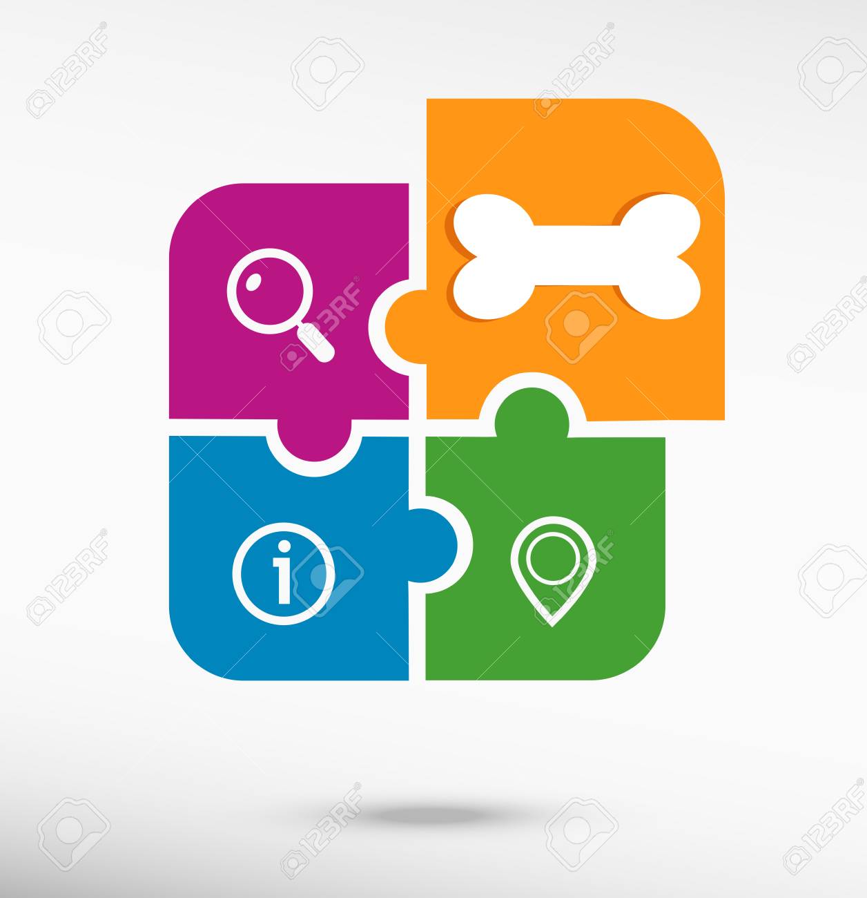 カラフルなジグソー パズルの犬骨記号アイコン のイラスト素材 ベクタ Image