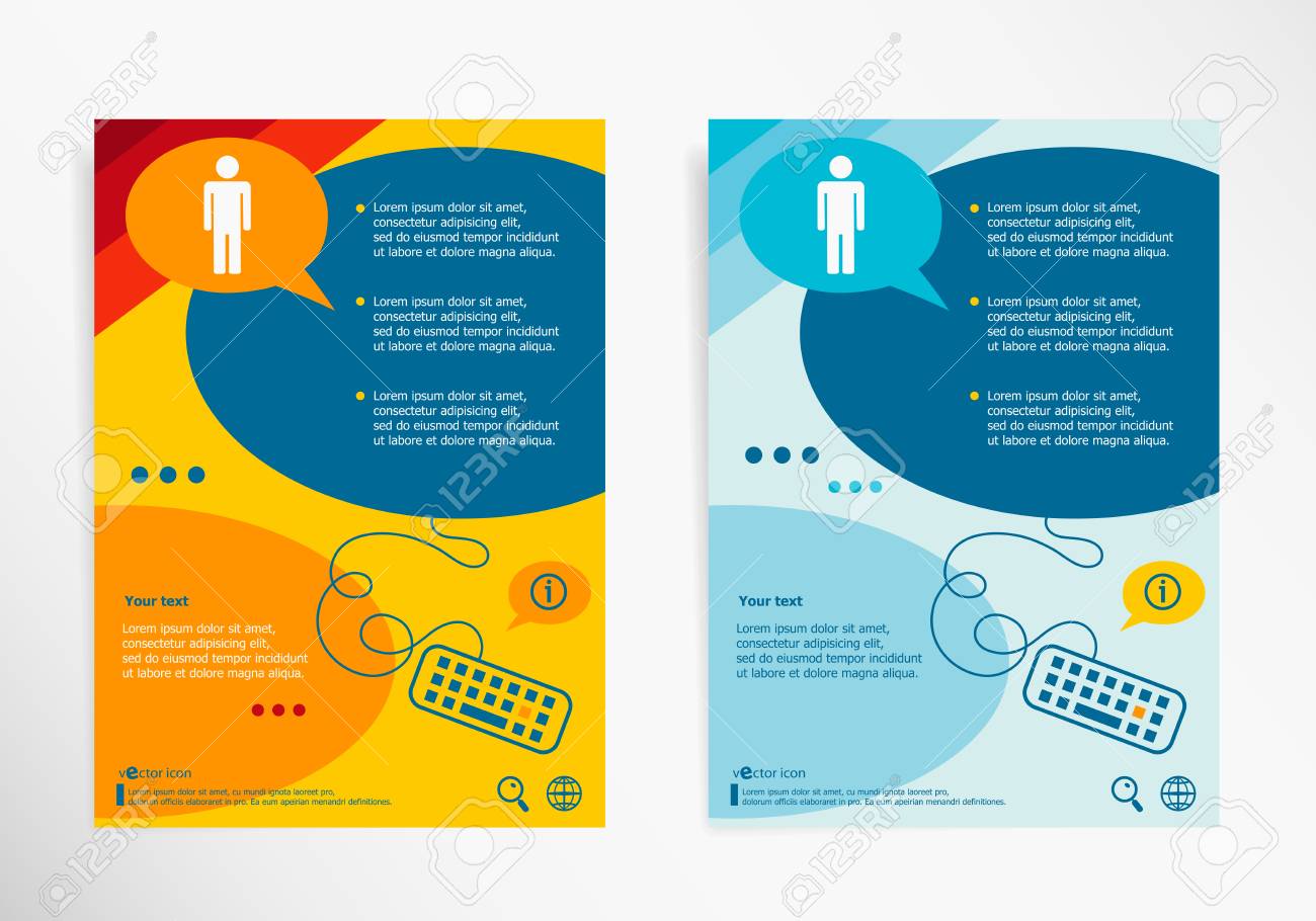 チャットの吹き出しのアイコンを男 モダンなチラシ パンフレット のイラスト素材 ベクタ Image