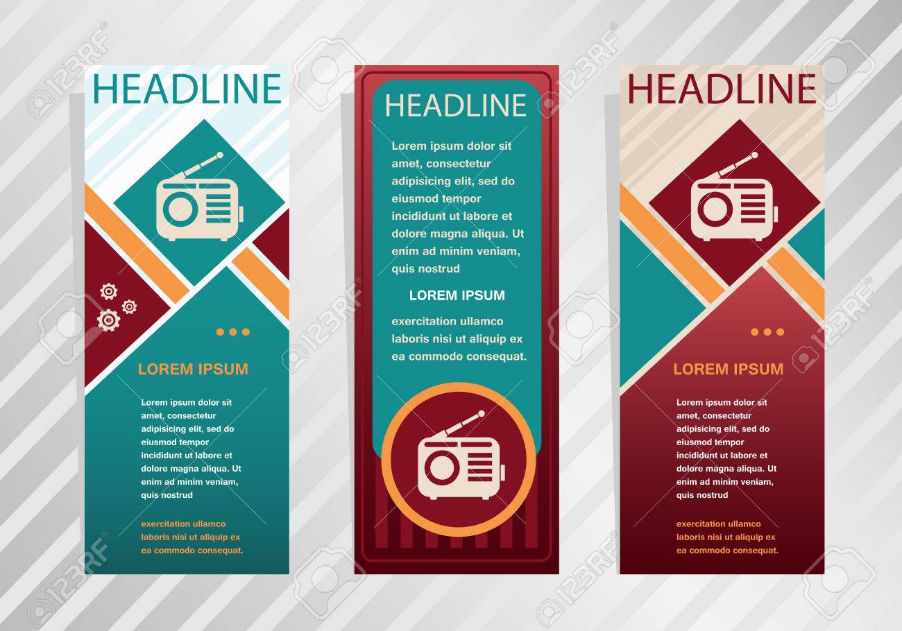 retro radio icon on vertical banner modern abstract flyer banner