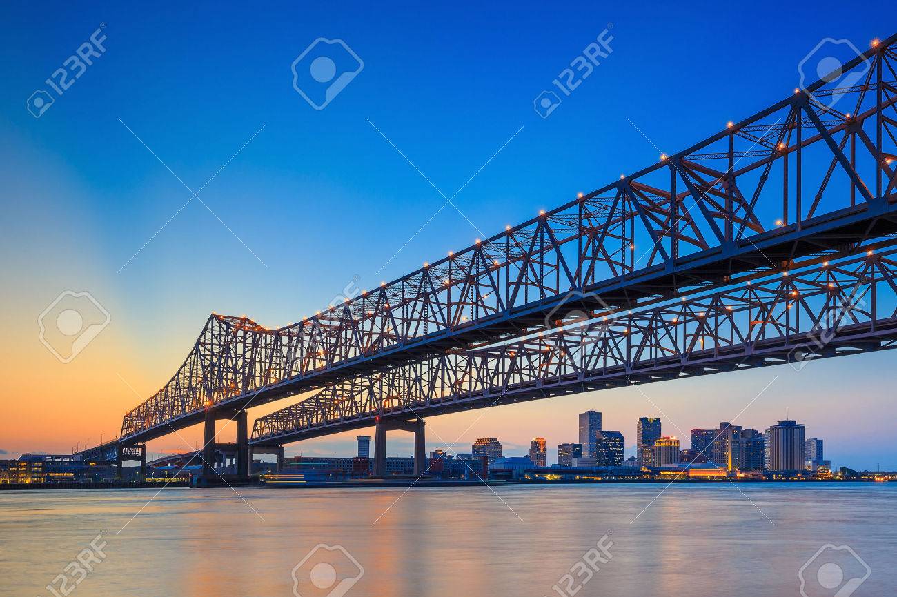 The Crescent City Connection Bridge on the Mississippi river and downtown New Orleans Louisiana - 50671277 The Crescent City Connection Bridge on the Mississippi river and downtown New Orleans Louisiana - 50671277
