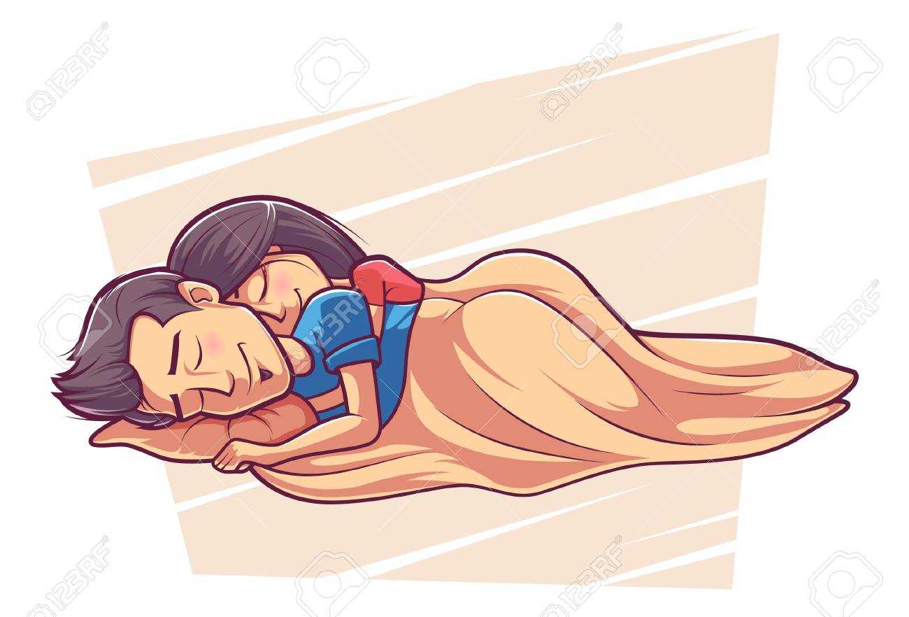 Cute couple is sleeping vector cartoon illustration isolated