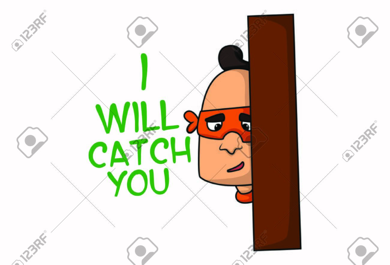 Vector cartoon illustration of mask man says i will catch you. Isolated on white background. - 128904063 Vector cartoon illustration of mask man says i will catch you. Isolated on white background. - 128904063