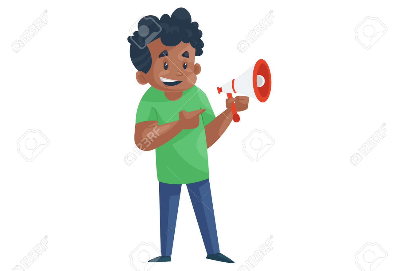 Office boy holding megaphone in hand. Vector graphic illustration. Individually on a white background. - 171713335 Office boy holding megaphone in hand. Vector graphic illustration. Individually on a white background. - 171713335