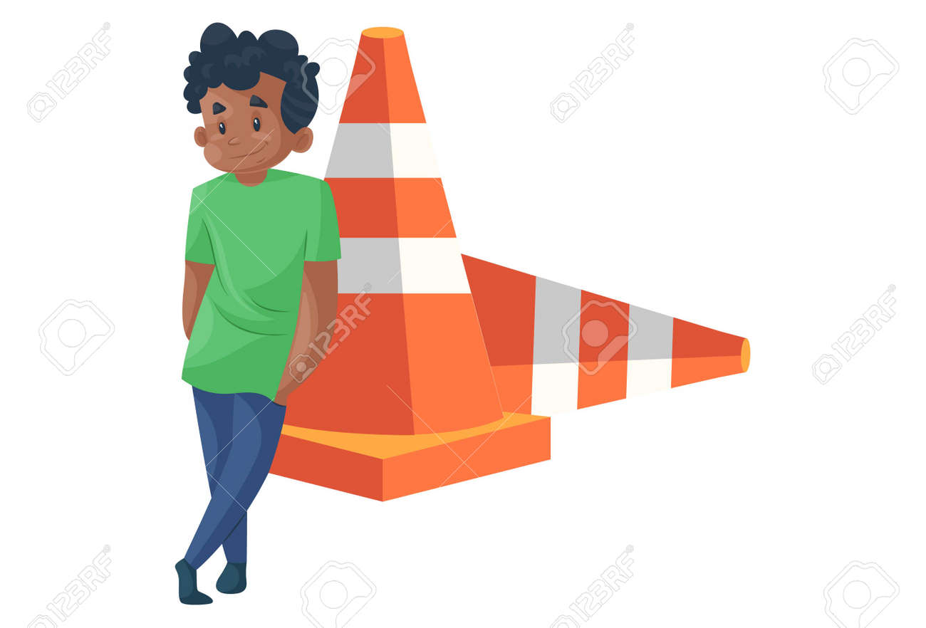 Office boy is standing with a barrier. Vector graphic illustration. individually on a white background. - 171713241 Office boy is standing with a barrier. Vector graphic illustration. individually on a white background. - 171713241