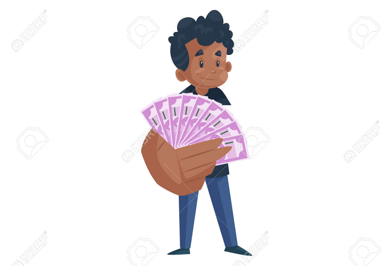 Office boy is showing money in hand. Vector graphic illustration. Individually on a white background. - 171713063 Office boy is showing money in hand. Vector graphic illustration. Individually on a white background. - 171713063