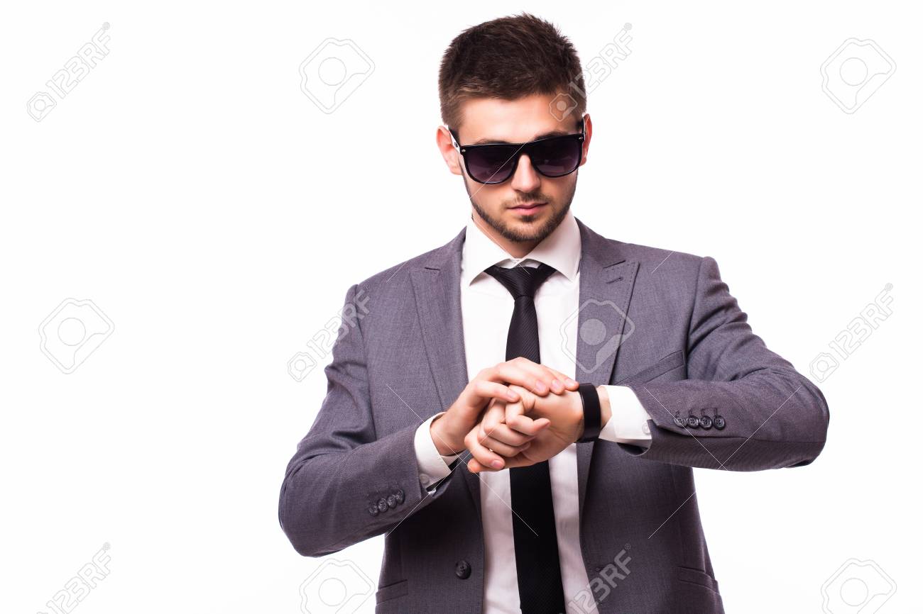 young businessman look at clock on time stock photo picture and