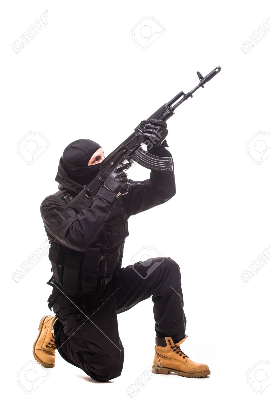Army Soldier Man With Gun Aim Up On Studio Isolated Stock Photo, Picture  And Royalty Free Image. Image 75594650.
