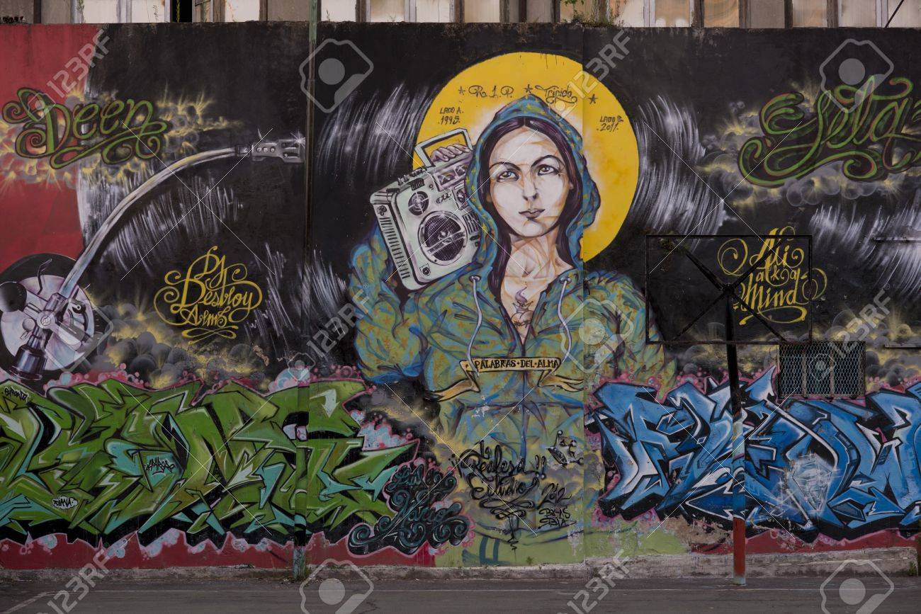 mural painting representing the Madonna with a stereo in the barrio San Telmo, in the centre of Buenos Aires - 17809040 mural painting representing the Madonna with a stereo in the barrio San Telmo, in the centre of Buenos Aires - 17809040
