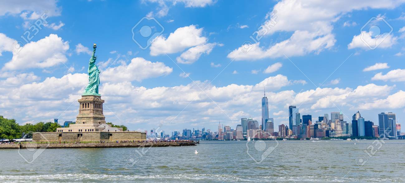 View of the skyline of Lower Manhattan from the Upper Bay - 93137941 View of the skyline of Lower Manhattan from the Upper Bay - 93137941