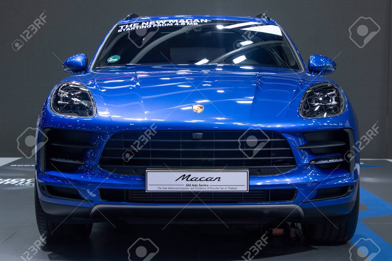 Thailand , Dec , 2018 porsche macan blue color , expensive car..