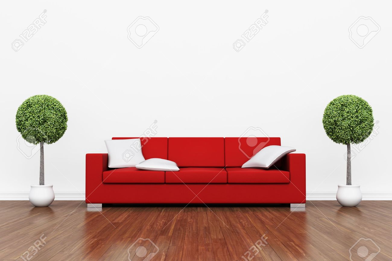 Rote Couch Auf Holzboden Mit Weissen Polstern Lizenzfreie Fotos Bilder Und Stock Fotografie Image 12065690