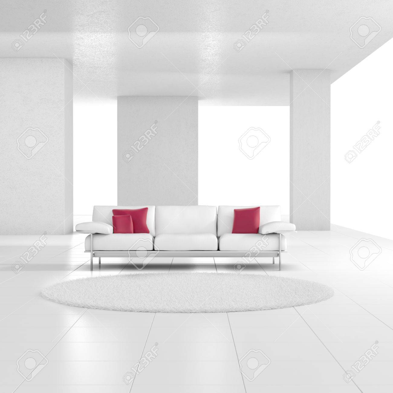 カーペットや赤いクッションと白い部屋 の写真素材 画像素材 Image