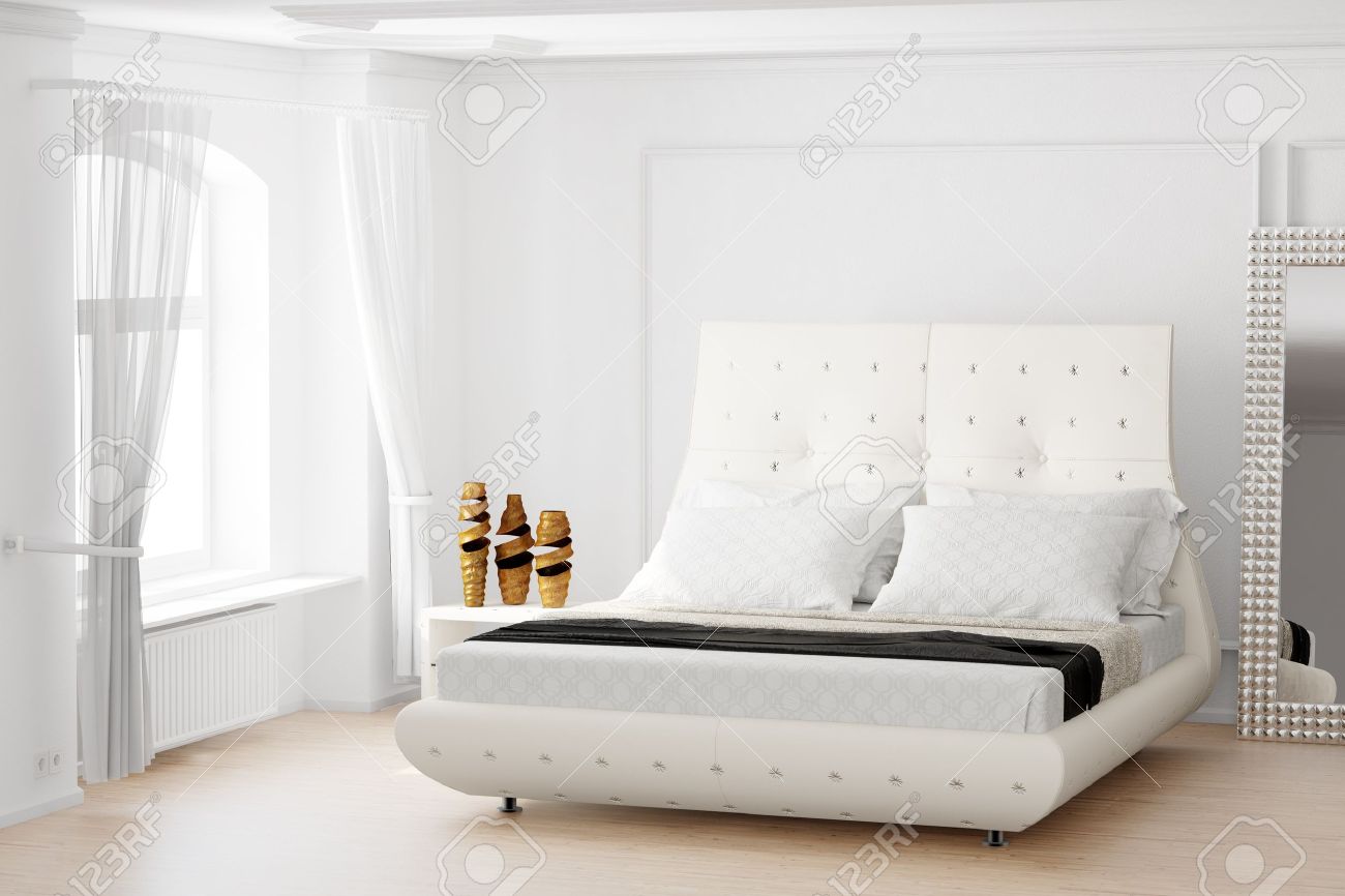 Bedroom with mirror and bright window with curtain - 20894116 Bedroom with mirror and bright window with curtain - 20894116