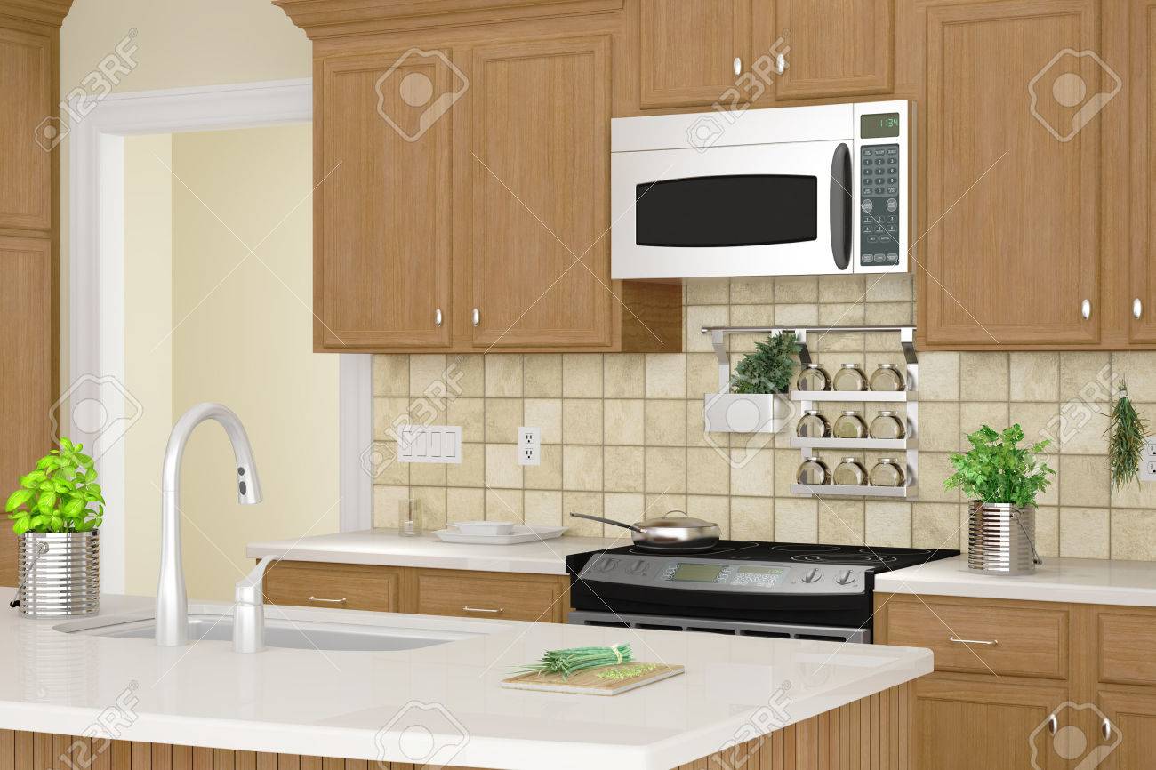 Kitchen interior closeup with herbs and dishes - 22674724 Kitchen interior closeup with herbs and dishes - 22674724