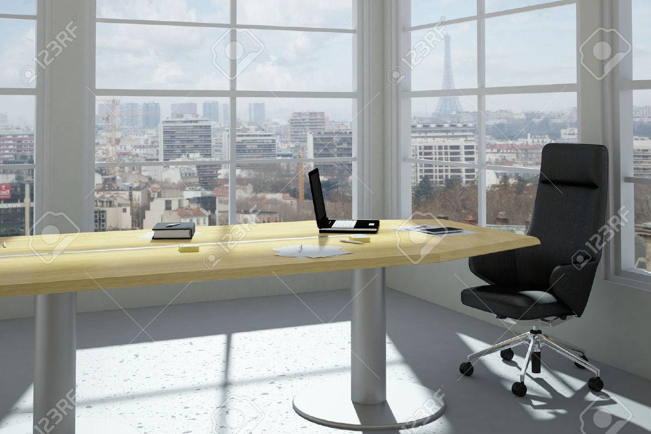 Empty modern office room with urban skyline - 24936112 Empty modern office room with urban skyline - 24936112