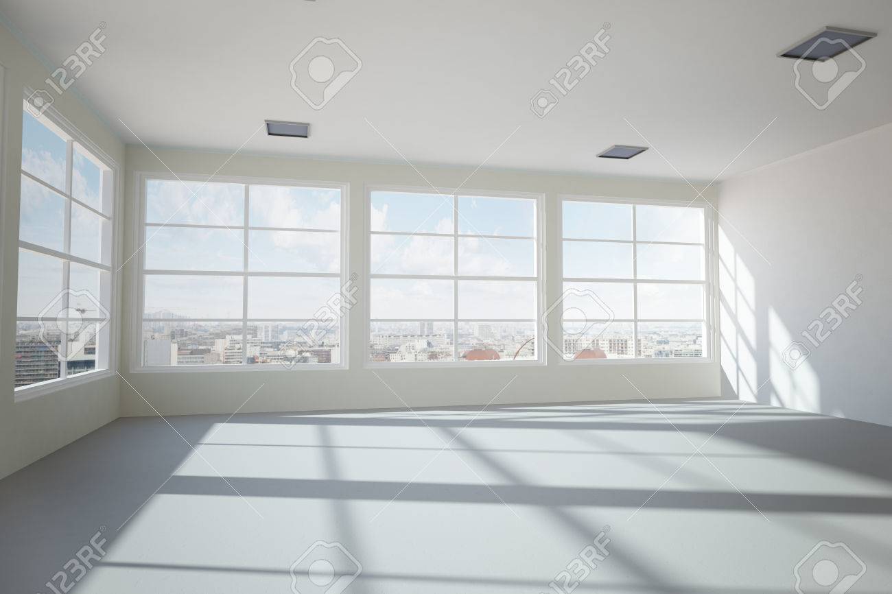 Empty modern office room with urban skyline - 25349262 Empty modern office room with urban skyline - 25349262