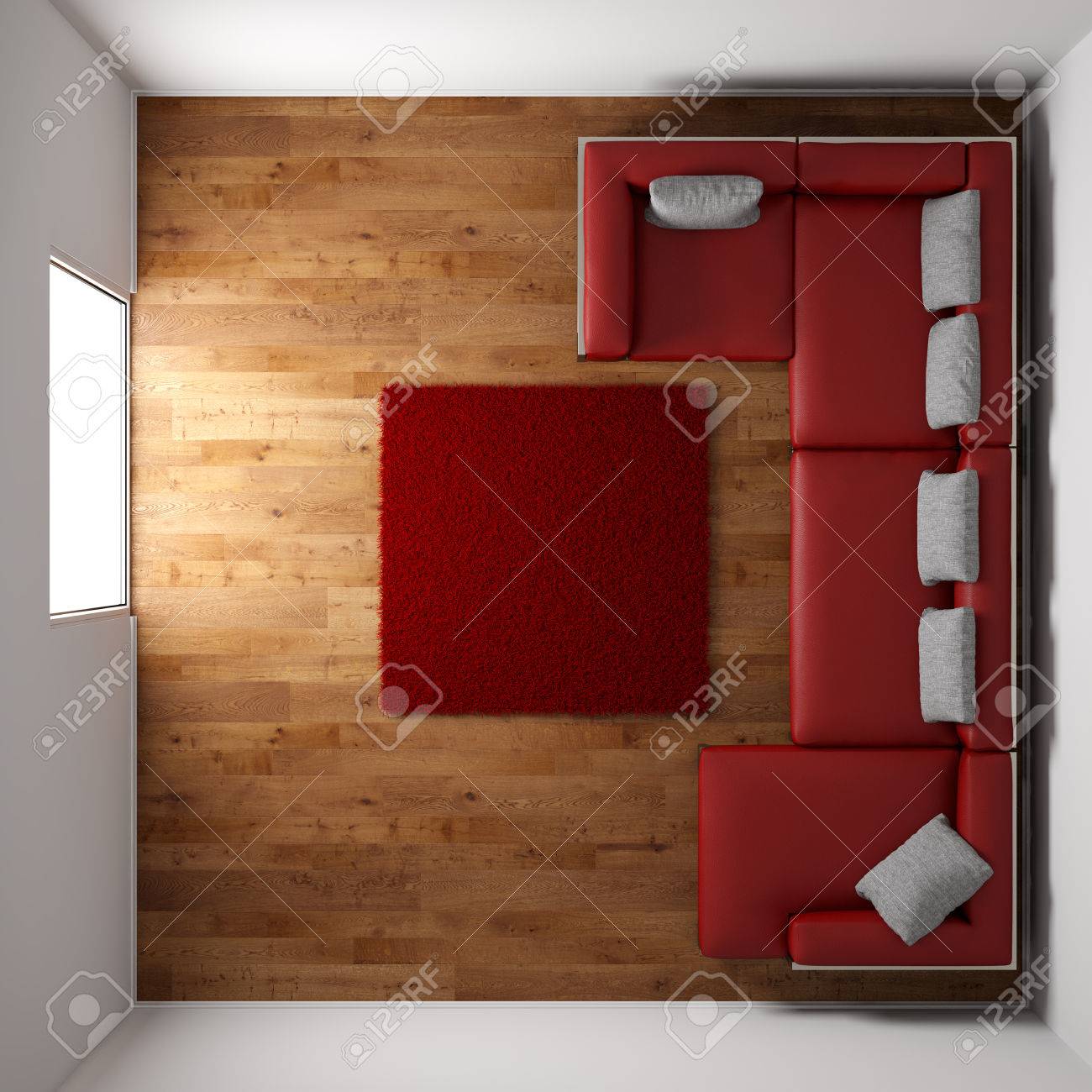 Wooden floor texture with red leather couch and pillow top view - 30533037 Wooden floor texture with red leather couch and pillow top view - 30533037