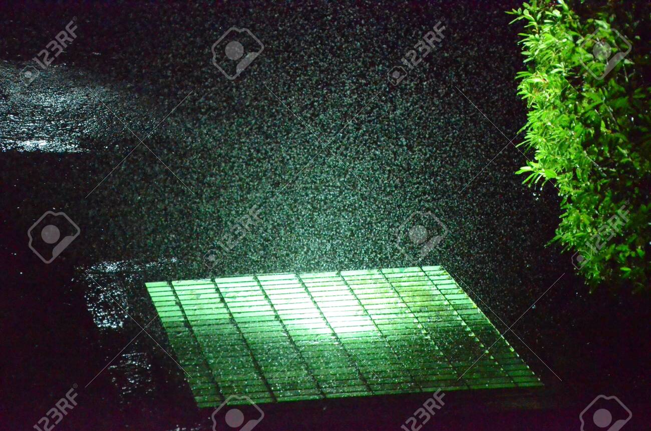 Water drops on air with light and a bush at night - 151517292 Water drops on air with light and a bush at night - 151517292