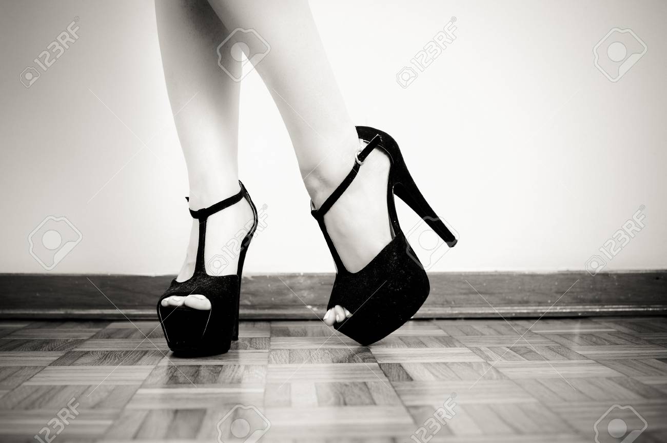 black white high heels