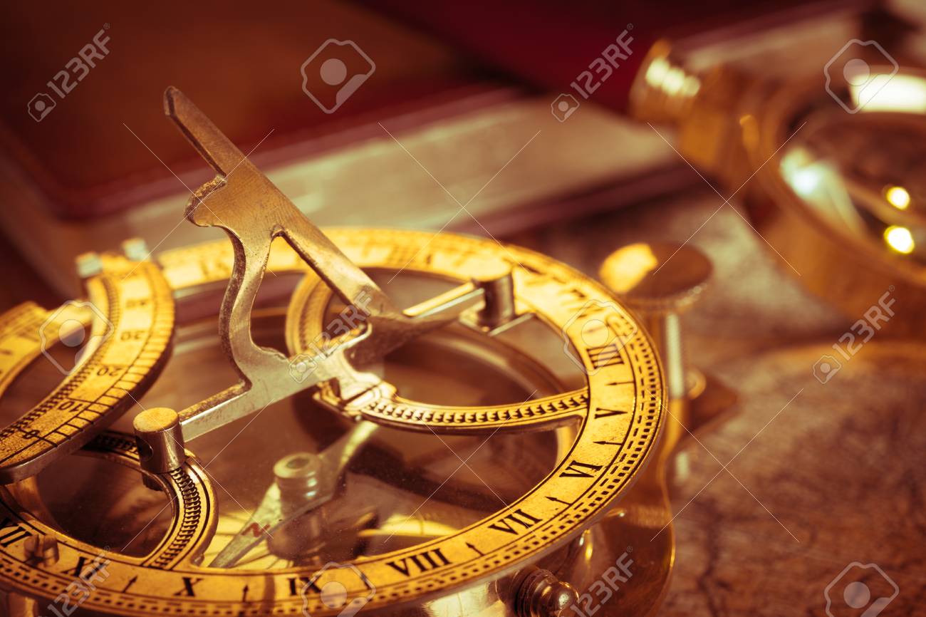 Old vintage compass and travel instruments on ancient map - 79092837 Old vintage compass and travel instruments on ancient map - 79092837