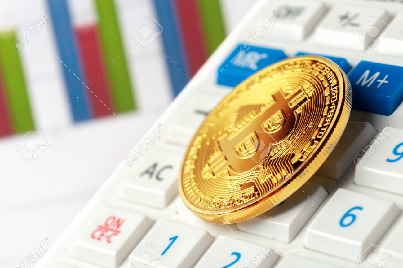 Immagini Stock Bitcoin Moneta E Calcolatrice Image 85988933