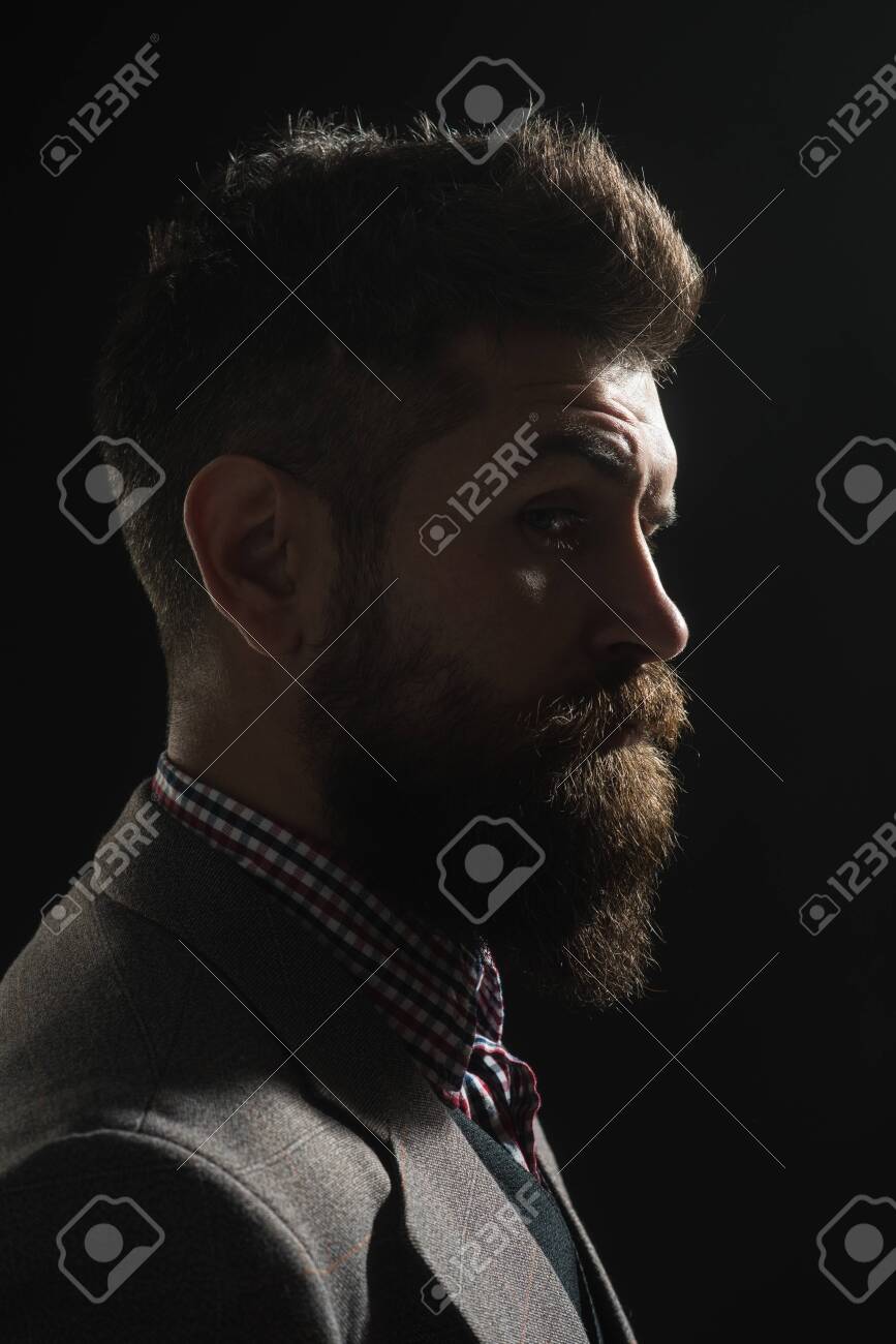 Silhouette Of Serious Bearded Man In Vintage Style Hipster Profile Stock Photo Picture And Royalty Free Image Image