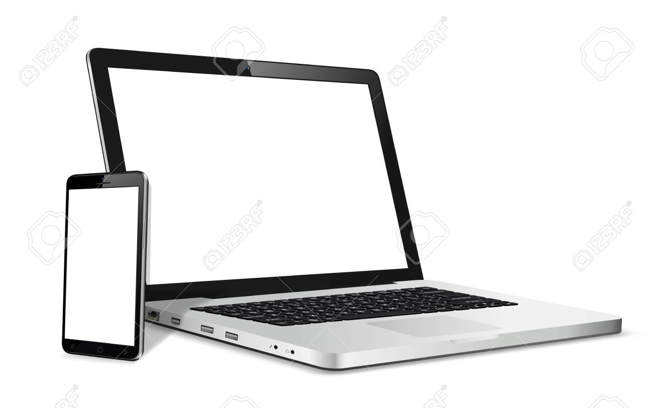 Laptop and phone mock up. Vector illustration for responsive web design. - 148106465 Laptop and phone mock up. Vector illustration for responsive web design. - 148106465