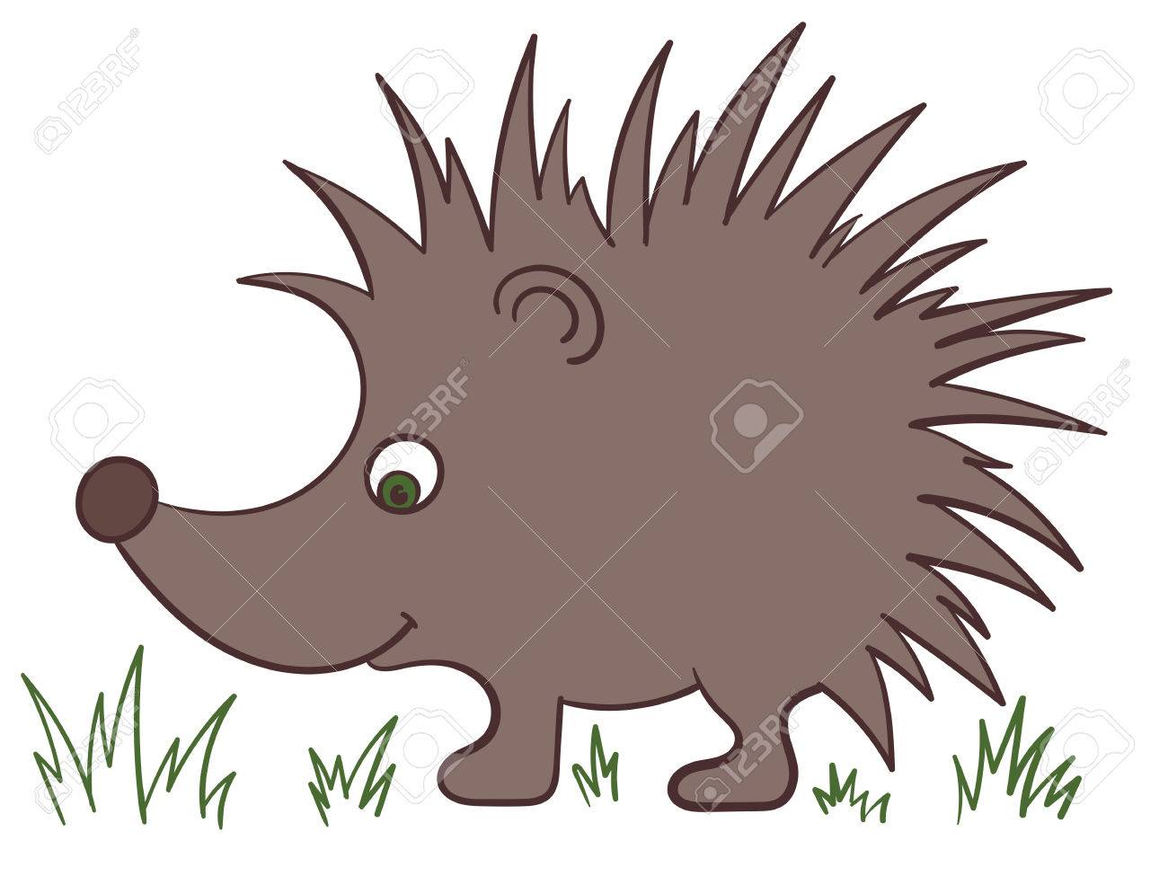 白い背景の上の緑の目を持つ漫画の黒いハリネズミのイラスト のイラスト素材 ベクタ Image