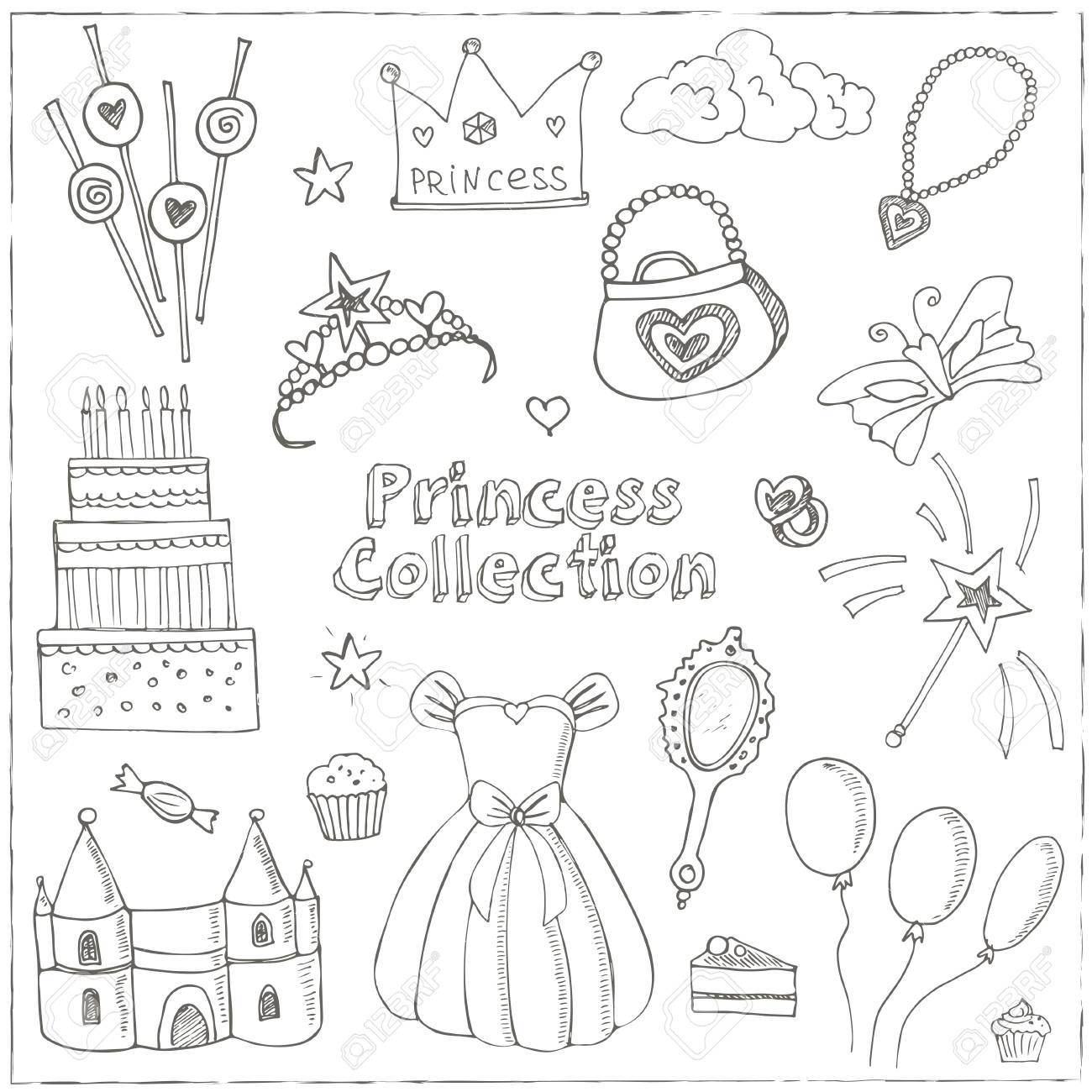 おとぎ話のプリンセス ティアラ クラウン城ドレスを設定します アイデンティティ デザイン 装飾 パッケージ製品 室内装飾用分離ベクトル イラスト の イラスト素材 ベクタ Image