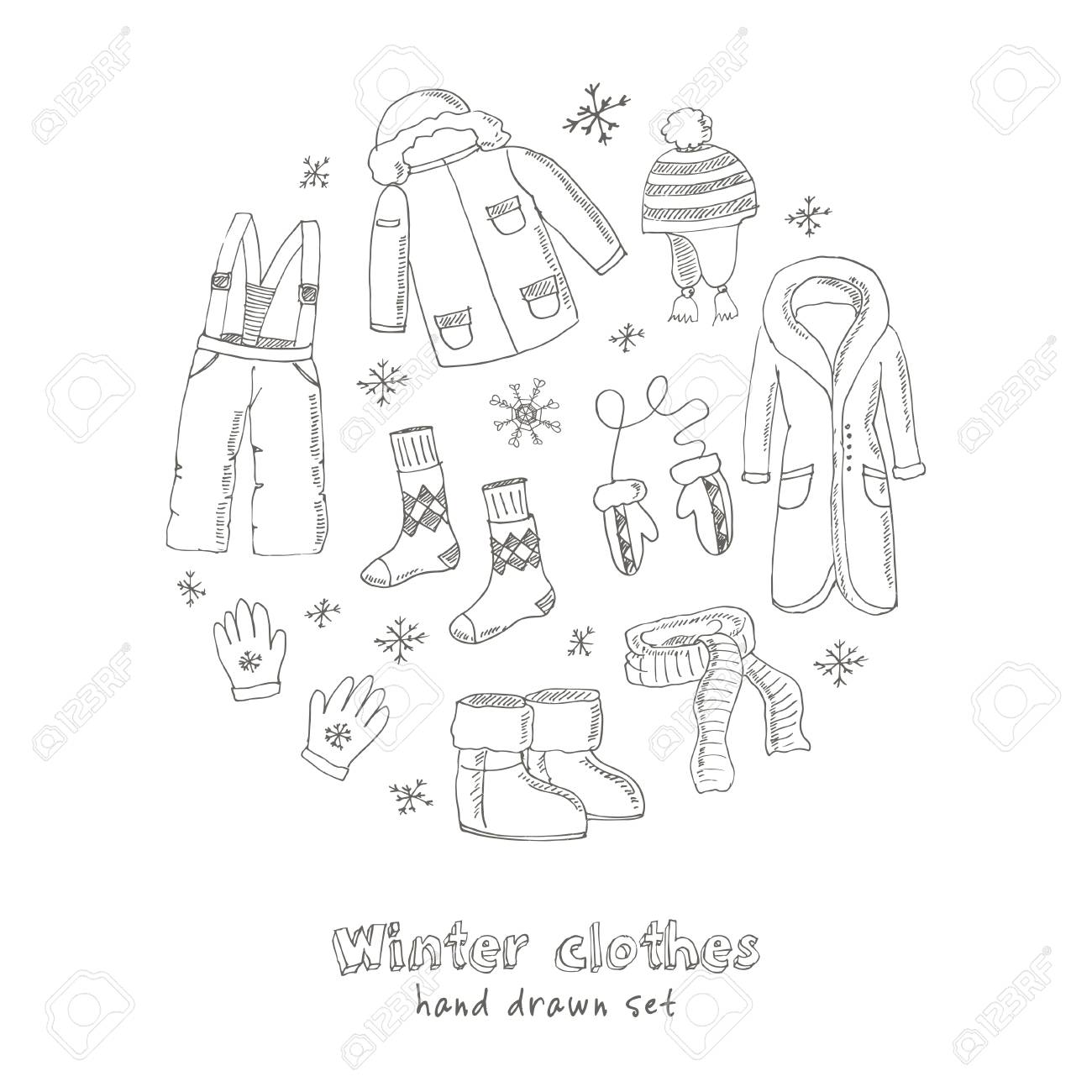 冬の服を設定します アイデンティティ デザイン 装飾 ヴィンテージのイラスト パッケージ製品および内部に飾ること のイラスト素材 ベクタ Image