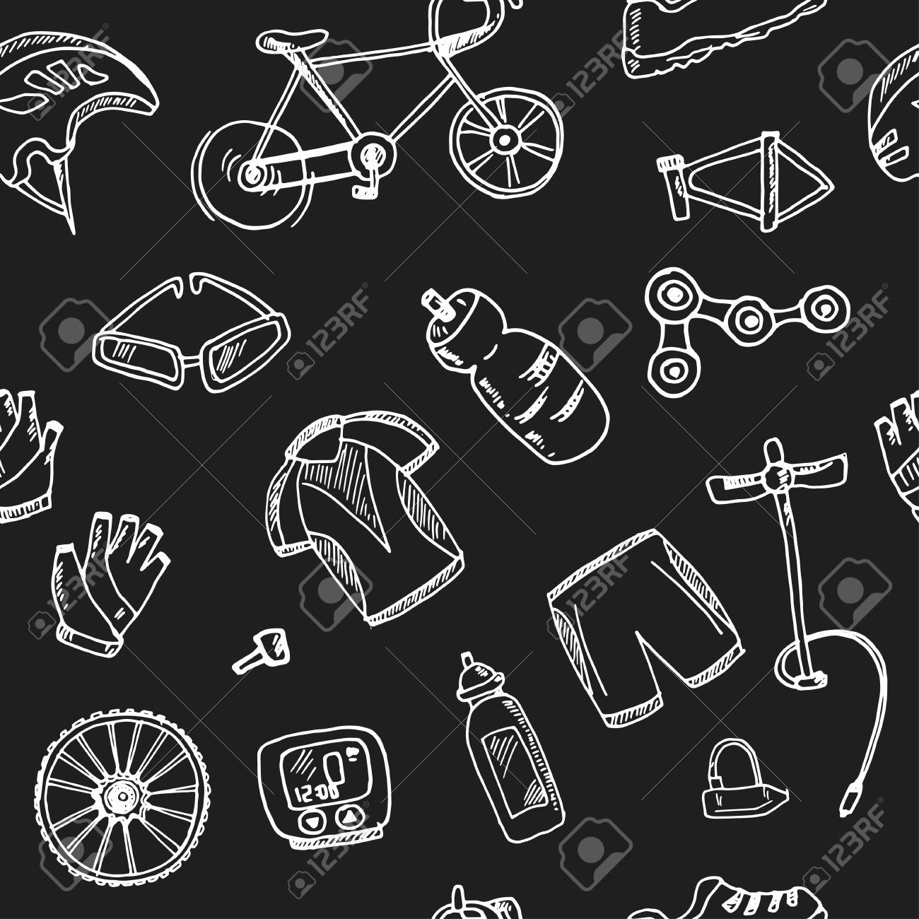 手描き落書きサイクルレーシングシームレスパターンベクトルイラスト シンボル コレクション のイラスト素材 ベクタ Image
