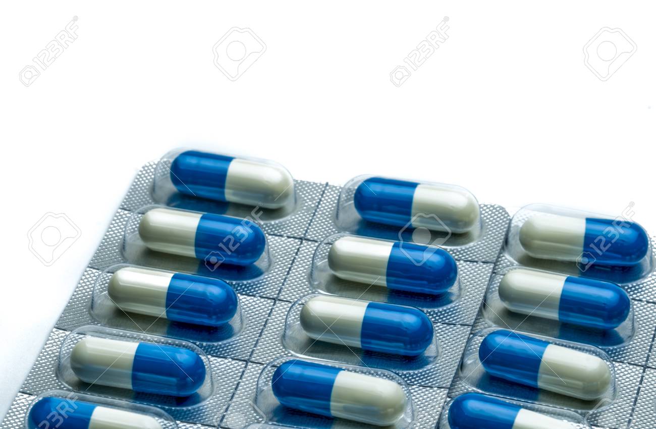 blue and white capsule