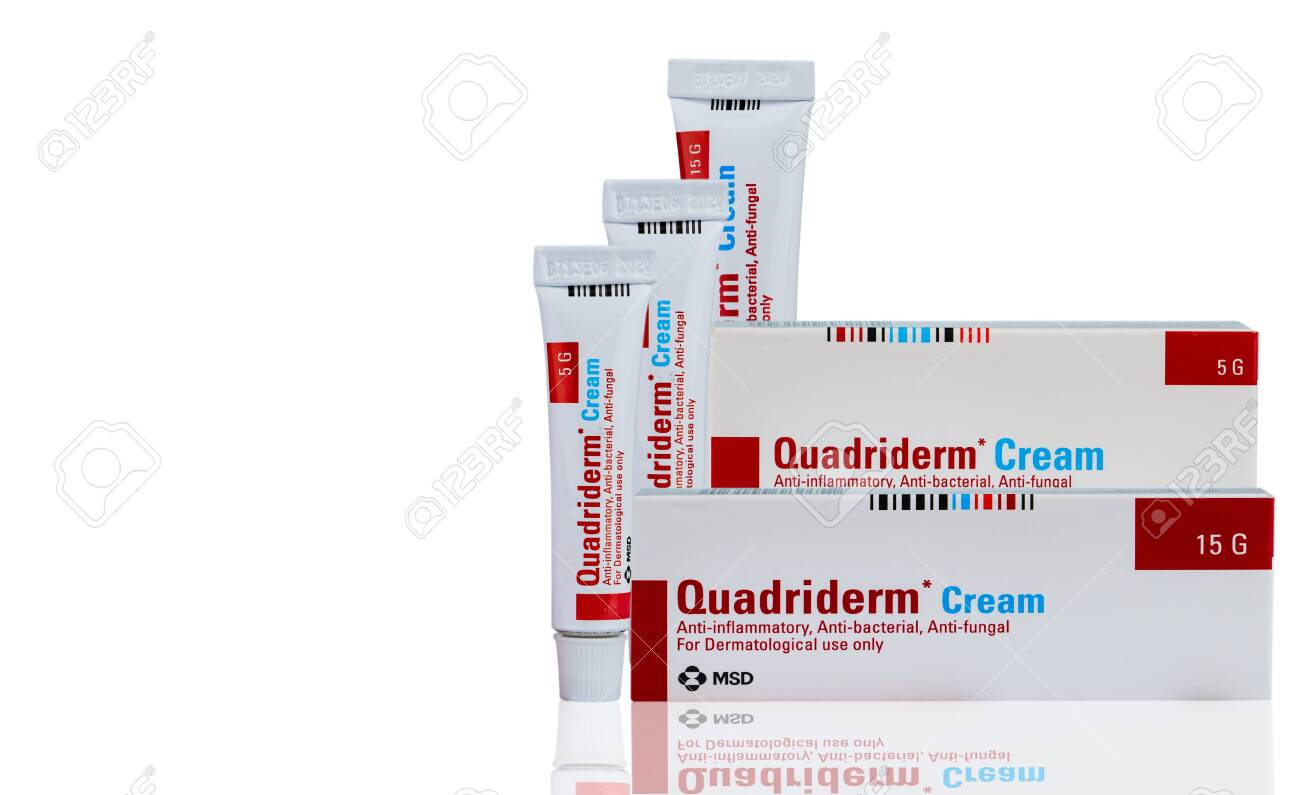 Chonburi Thailand October 27 2018 Quadriderm Cream For Anti Inflammatory Anti Bacterial And Anti Fungal Product Contains Betamethasone Valerate Gentamicin Tolnaftate Iodochlorhydroxyquin Stock Photo Picture And Royalty Free Image Image