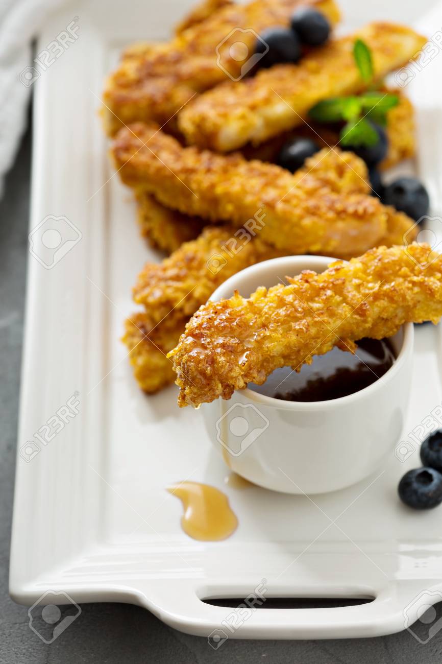 French Toast Sticks With Cornflakes Crust Blueberries And Maple Stock Photo Picture And Royalty Free Image Image 53019977