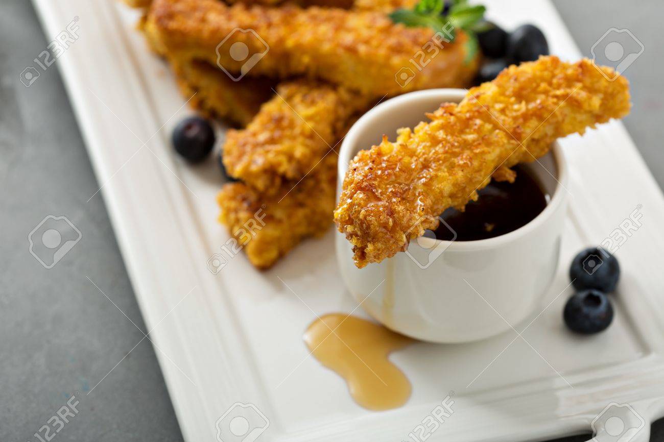 French Toast Sticks With Cornflakes Crust Blueberries And Maple Stock Photo Picture And Royalty Free Image Image 53019979