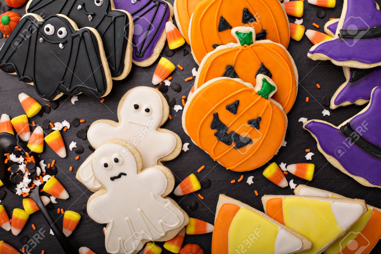 Halloween Cookies Decorated With Royal Icing Stock Photo Picture