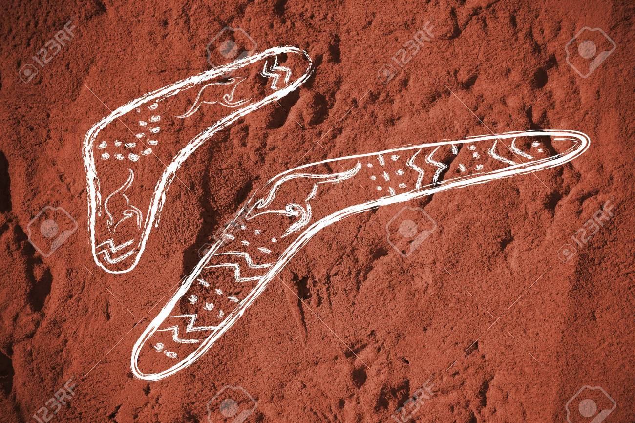 2 つのオーストラリアのブーメラン 戻ってくる狩猟の道具 原因結果のメタファーの面白いデザイン の写真素材 画像素材 Image