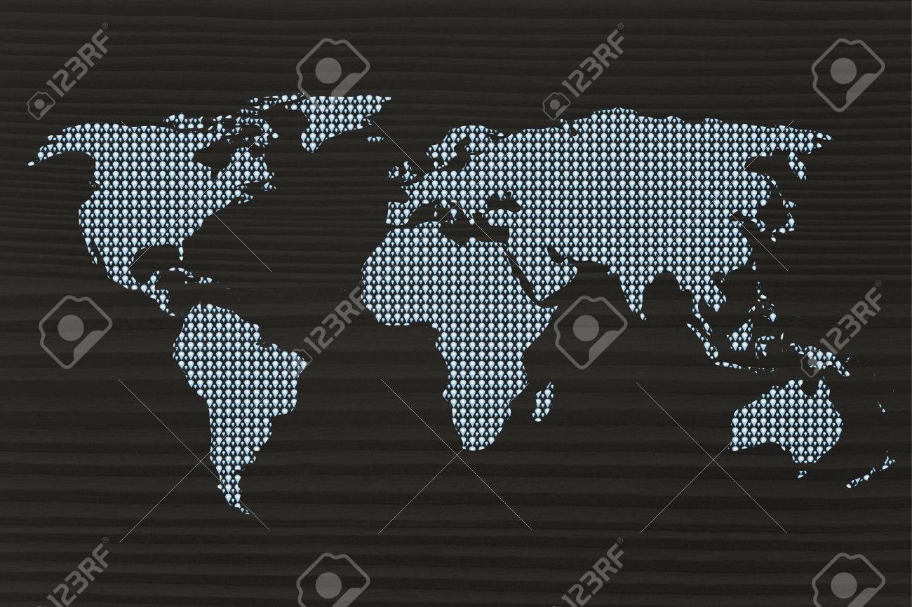 gps geolocalisation pins creating the map of the world stock photo