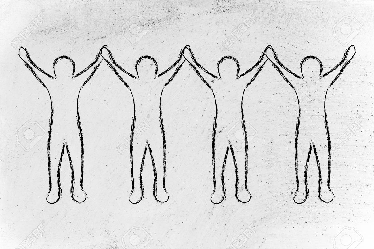 Group Of People Holding Hands Drawing